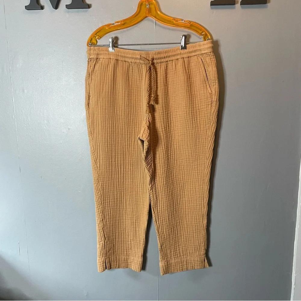 J Jill Pants MP Medium Brown Seersucker Textured Pull On Capri Crop Ankle